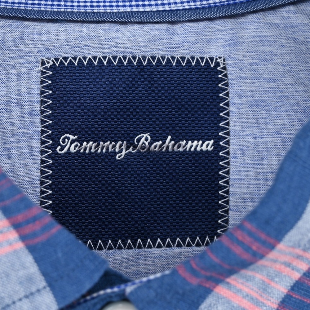 Tommy Bahama Mens XL Linen Cotton Plaid Shirt Coastal Resort Relaxed Luxe Blue - Picture 2 of 16